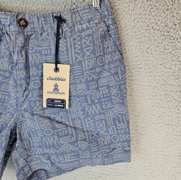 Chubbies Shorts Mens Sz M Blue Aztec Print Cotton Linen Blend Elastic Waist - Picture 4 of 11